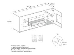 Aparador Grömitz V2 – Mueble con 2 Puertas Grandes y 4 Cajones, blanco mate/burdeos de alto brillo (166,5 x 75,5 x 35)