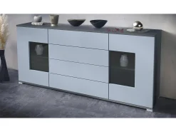 Aparador Grömitz V2 – Mueble con 2 Puertas Grandes y 4 Cajones, antracita mate/mezclilla mate (166,5 x 75,5 x 35)
