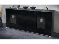 Aparador Grömitz V2 – Mueble con 2 Puertas Grandes y 4 Cajones, antracita mate/negro de alto brillo (166,5 x 75,5 x 35)
