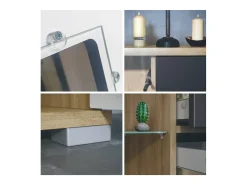 Aparador Grömitz V1 – Mueble con 2 Puertas Grandes y 4 Cajones, Roble Evoke/mezclilla mate (138,5 x 75,5 x 35)