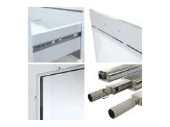 Aparador Grömitz V1 – Mueble con 2 Puertas Grandes y 4 Cajones, blanco mate/mezclilla mate (138,5 x 75,5 x 35)