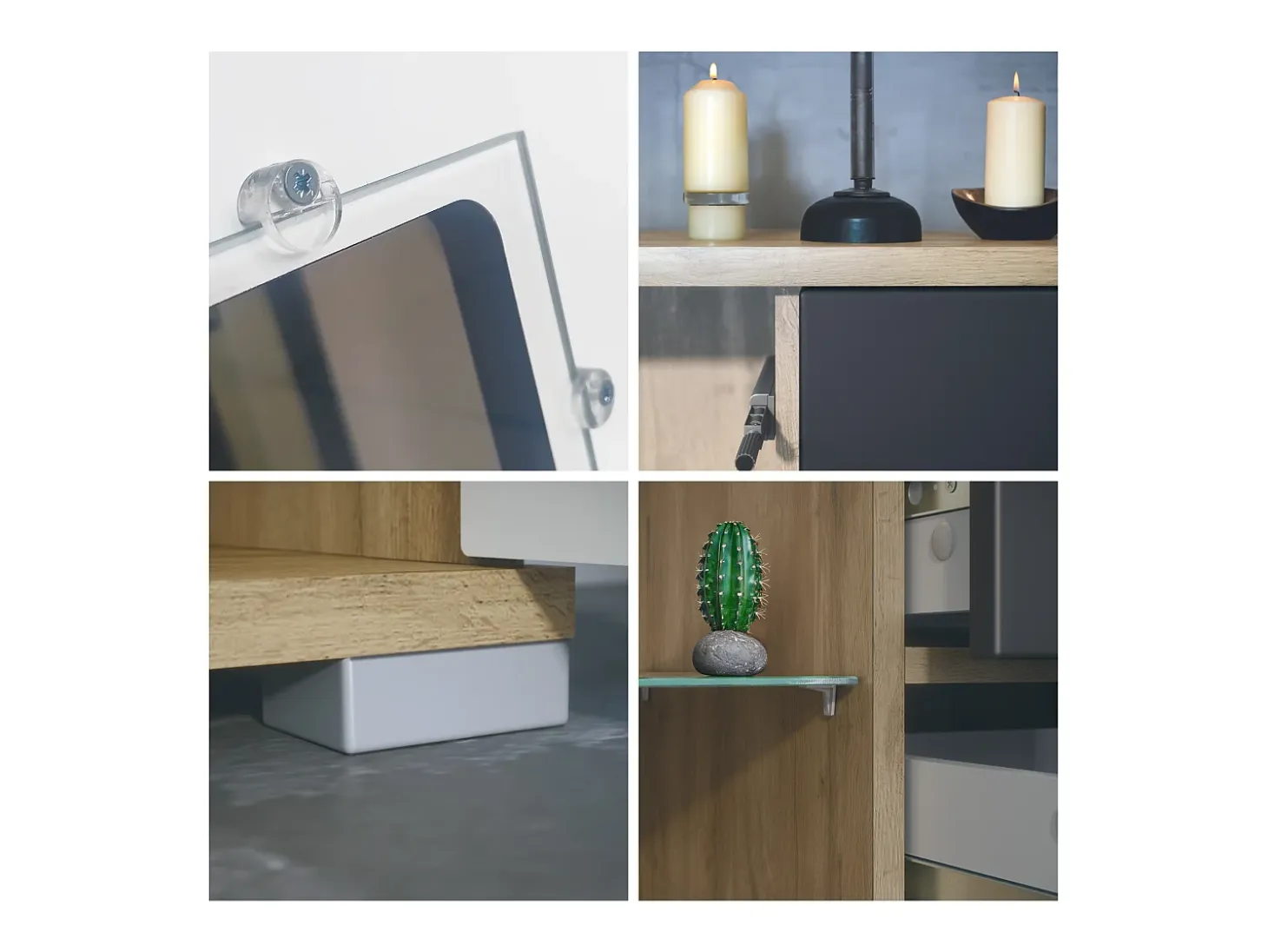 Aparador Grömitz V2 – Mueble con 2 Puertas Grandes y 4 Cajones, Roble Evoke/gris arena de alto brillo (166,5 x 75,5 x 35)