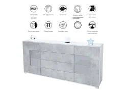Aparador Grömitz V2 – Mueble con 2 Puertas Grandes y 4 Cajones, blanco mate/mezclilla mate (166,5 x 75,5 x 35)
