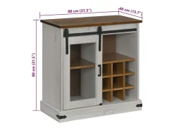 Aparador HALDEN con puerta corredera, blanco, 80x40x80 cm, madera maciza