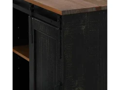 Aparador HALDEN con puerta corredera, negro, 80x40x80 cm, madera maciza