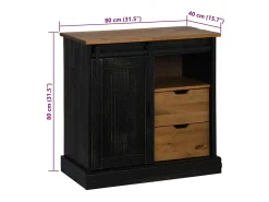 Aparador HALDEN con puerta corredera, negro, 80x40x80 cm, madera maciza