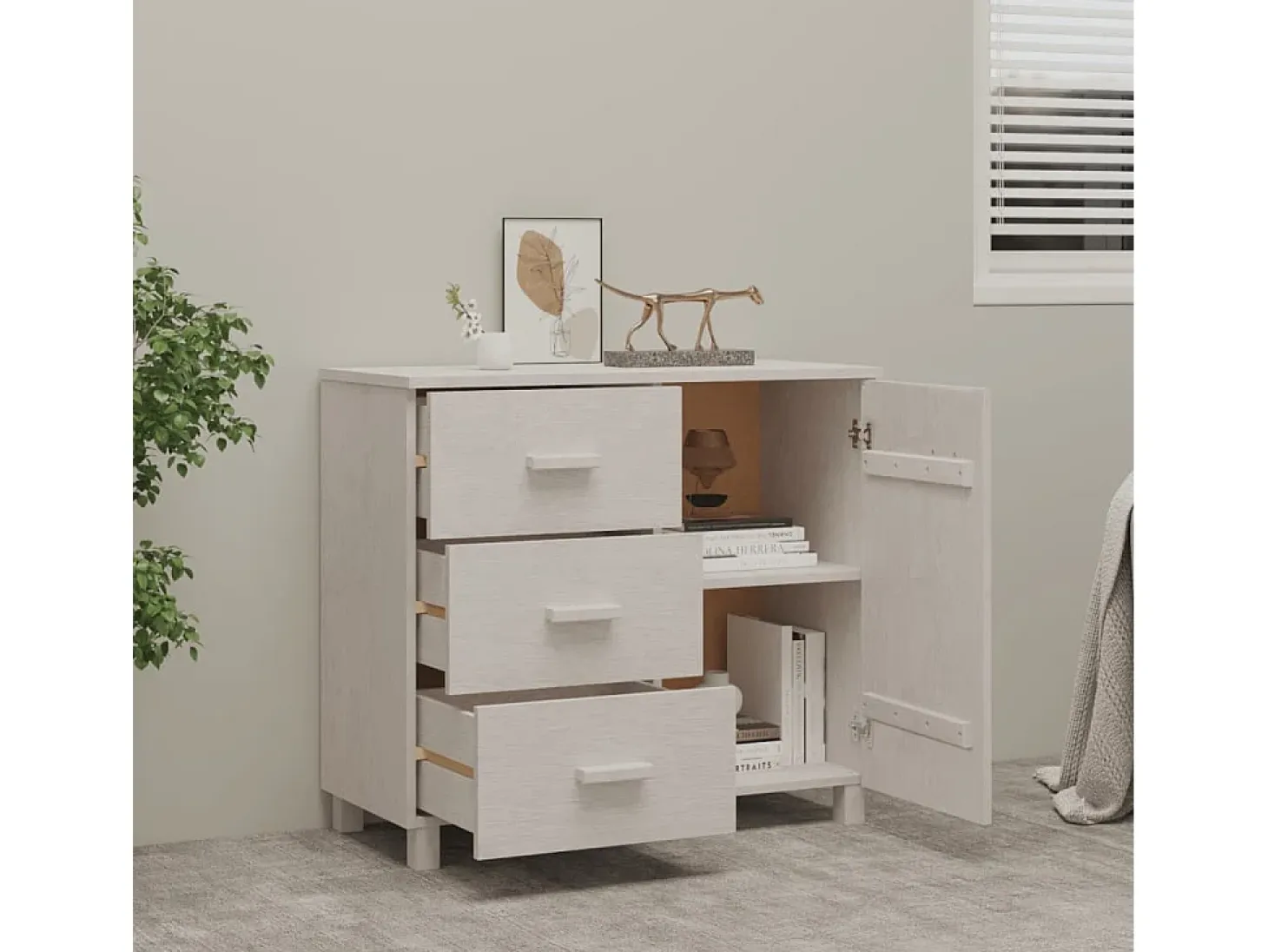 Aparador HAMAR Blanco 90x40x80 cm Madera Maciza de Pino