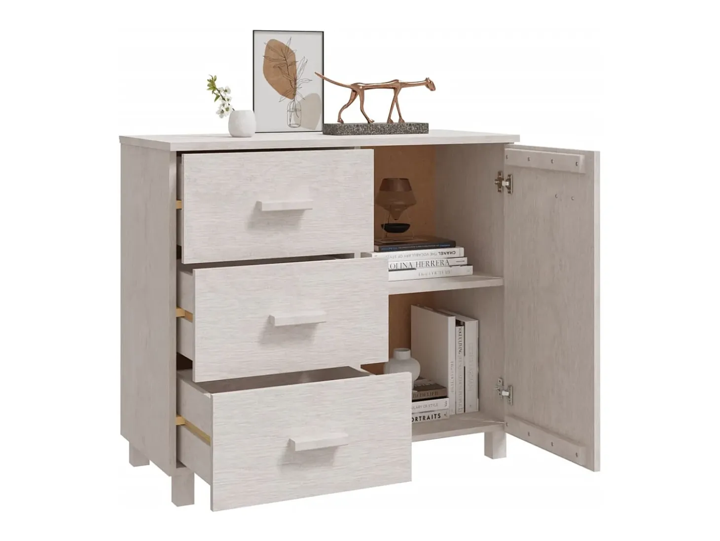 Aparador HAMAR Blanco 90x40x80 cm Madera Maciza de Pino