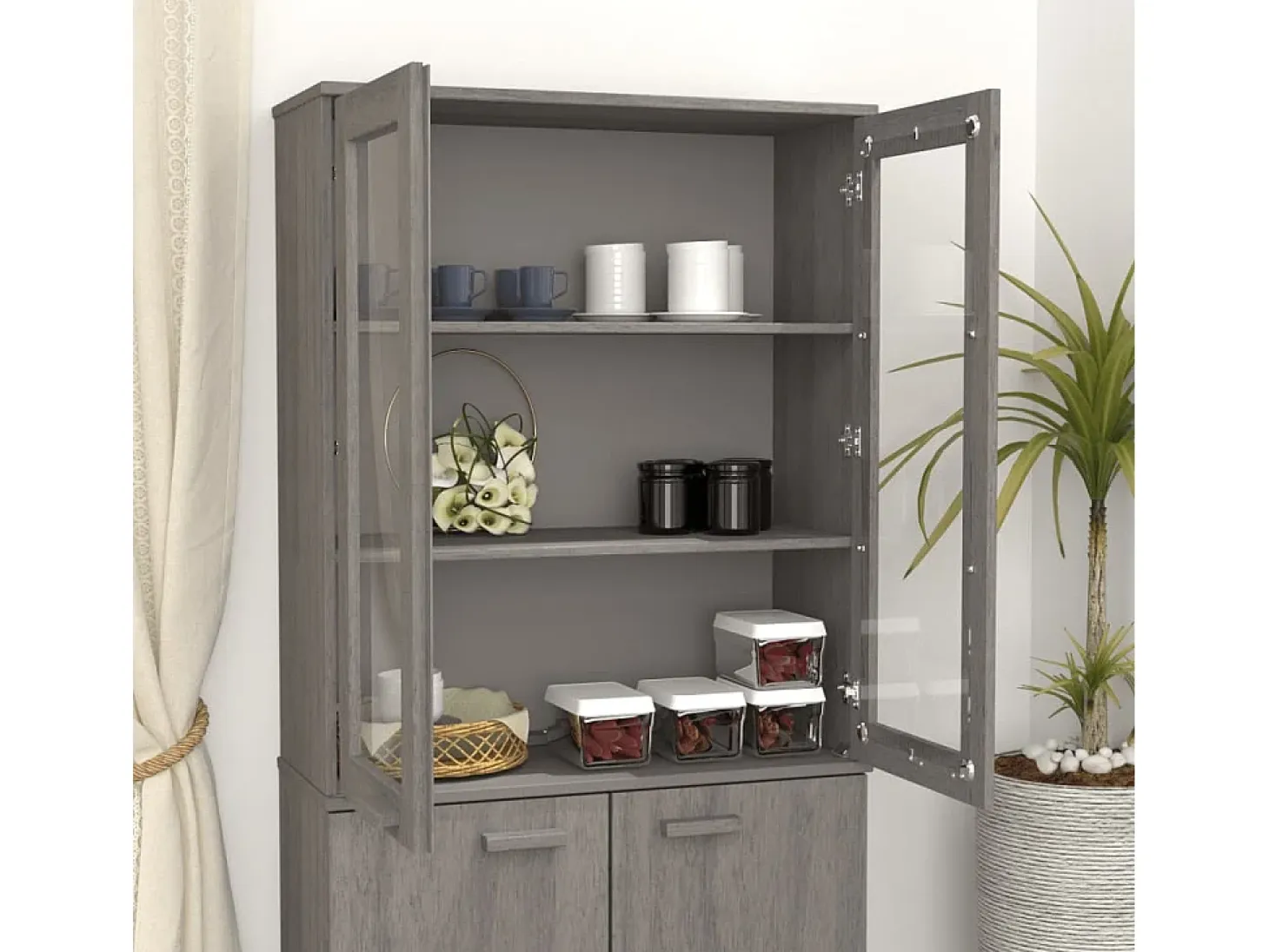 Aparador HAMAR Gris Claro 85x35x100 cm Madera de Pino