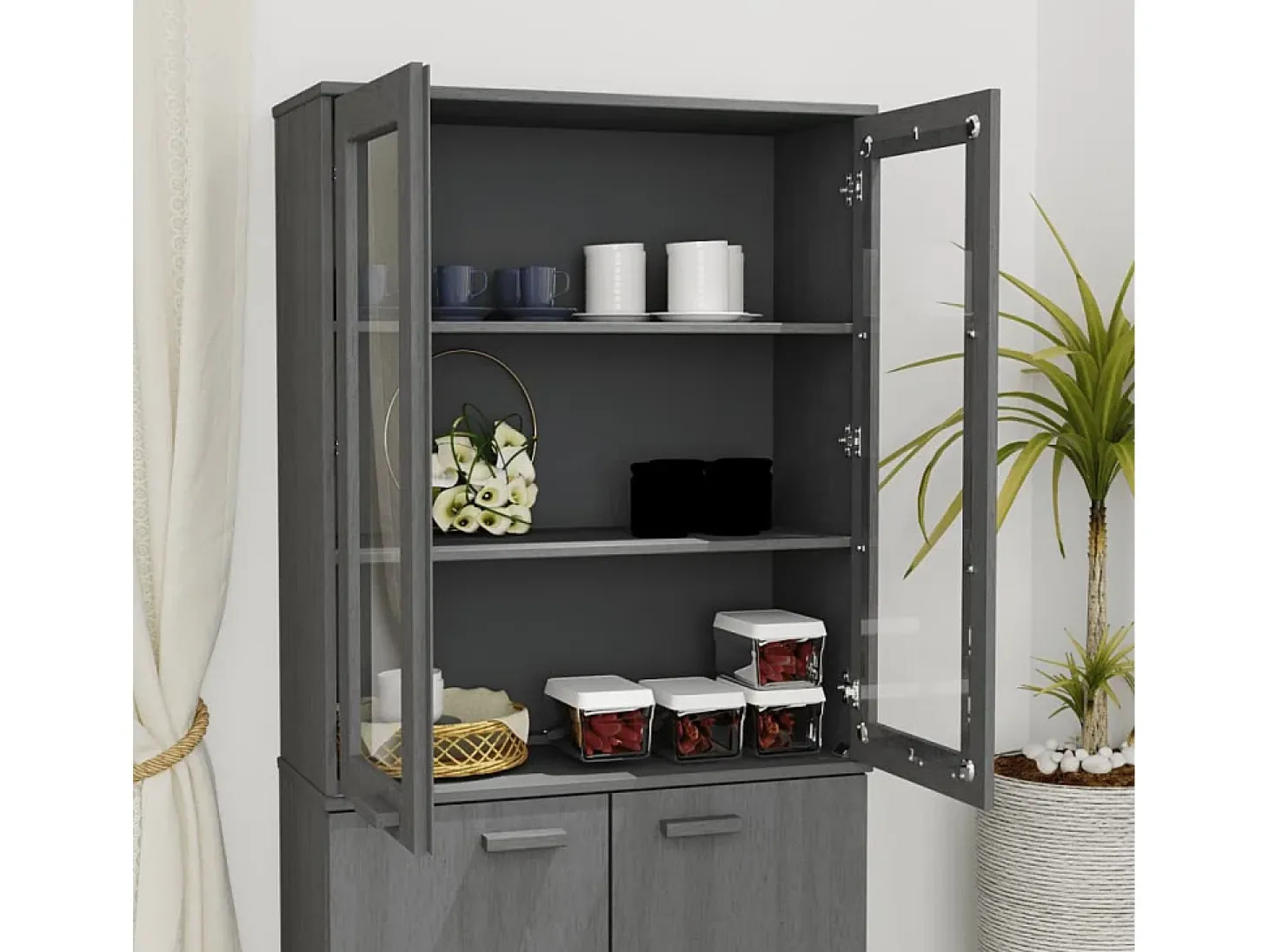 Aparador HAMAR Gris Oscuro 85x35x100 cm Madera de Pino