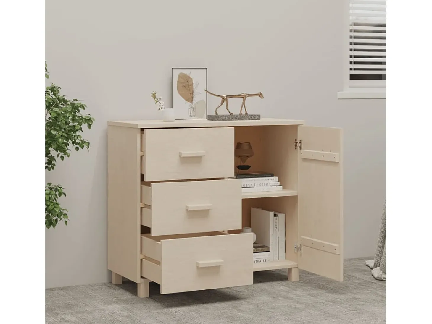 Aparador HAMAR madera de pino maciza marrón miel 90x40x80 cm