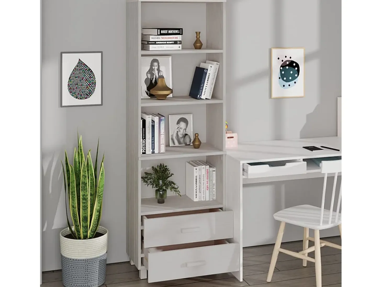 Aparador HAMAR madera maciza de pino blanca 60x35x180 cm ES94714