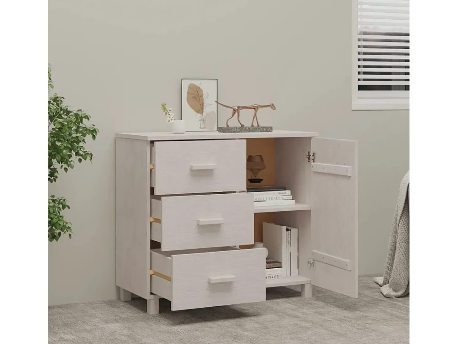 Aparador HAMAR madera maciza de pino blanco 90x40x80 cm
