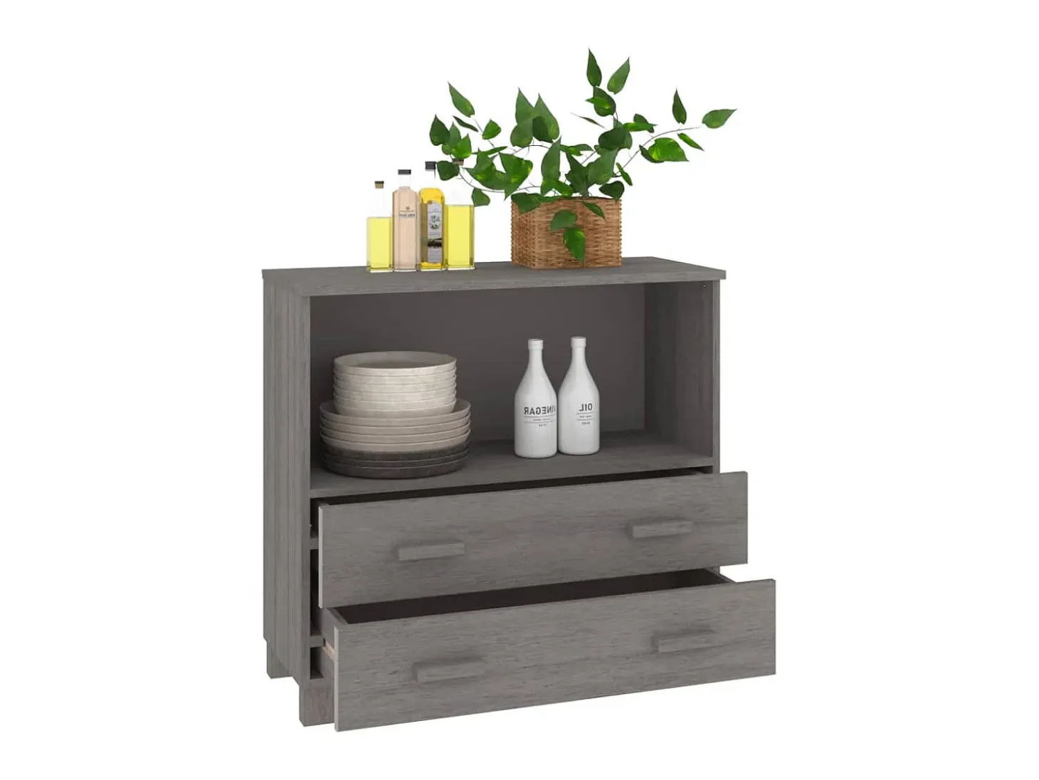 Aparador HAMAR madera maciza de pino gris claro 85x35x80 cm ES78735