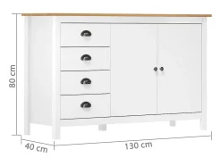 Aparador Hill Blanco 130x40x80 cm Madera Maciza de Pino