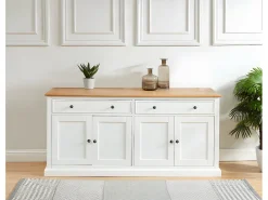 Aparador HONFLEUR 4 puertas y 2 cajones Pino y MDF blanco