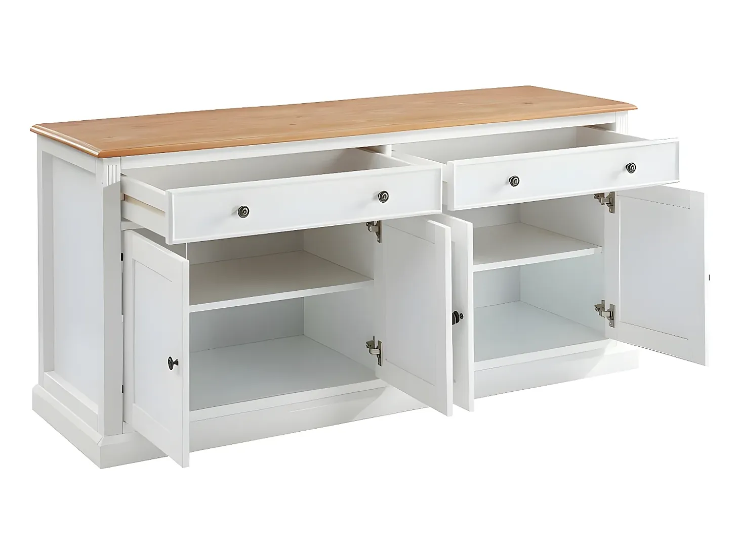 Aparador HONFLEUR 4 puertas y 2 cajones Pino y MDF blanco
