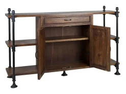 Aparador industrial 1 cajón 2 puertas hierro negro y mango marrón Kouba 160 cm