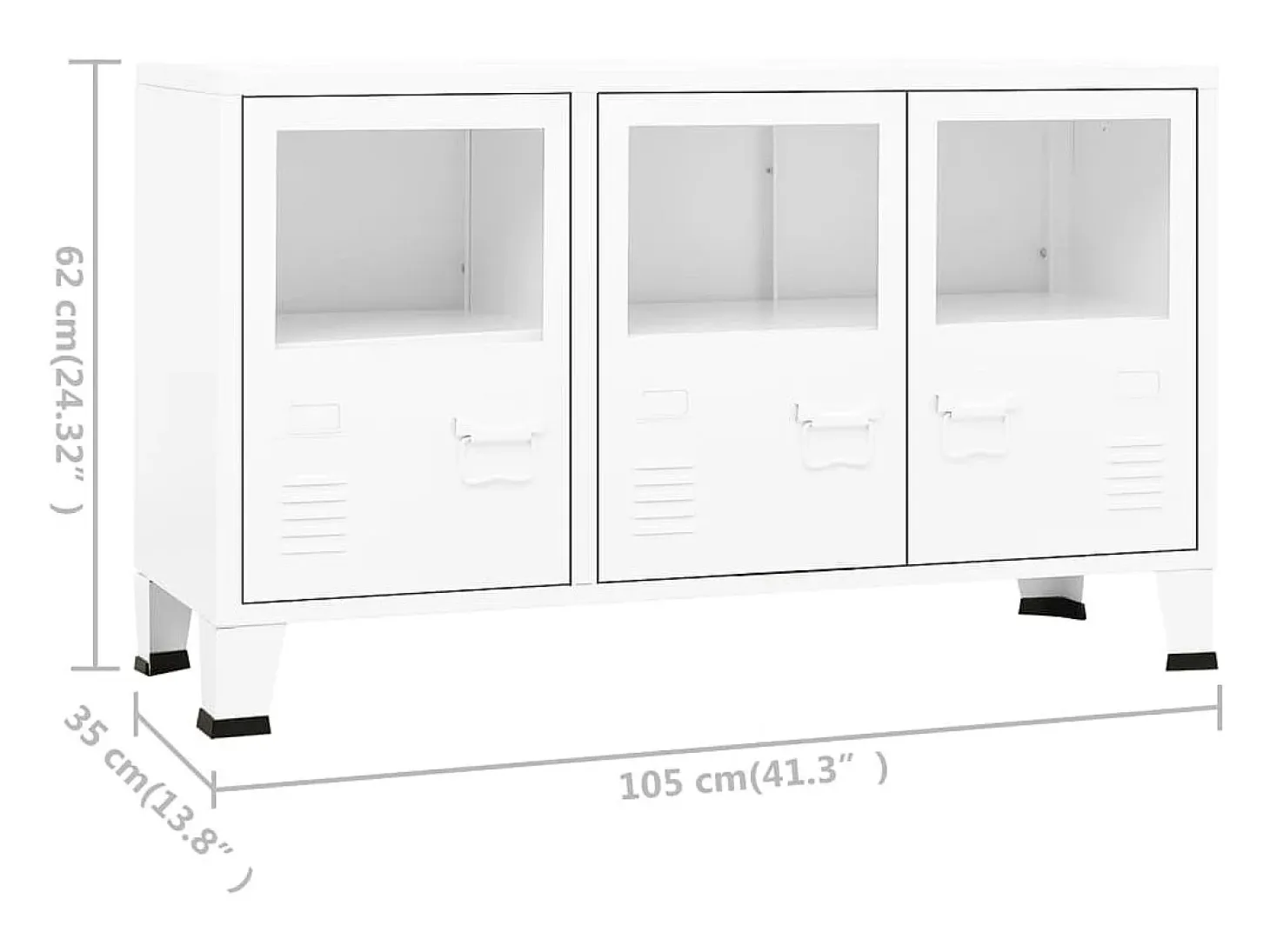 Aparador industrial de metal y vidrio blanco 105x35x62 cm