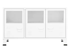 Aparador industrial de metal y vidrio blanco 105x35x62 cm