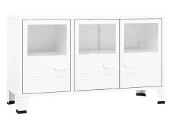 Aparador industrial de metal y vidrio blanco 105x35x62 cm