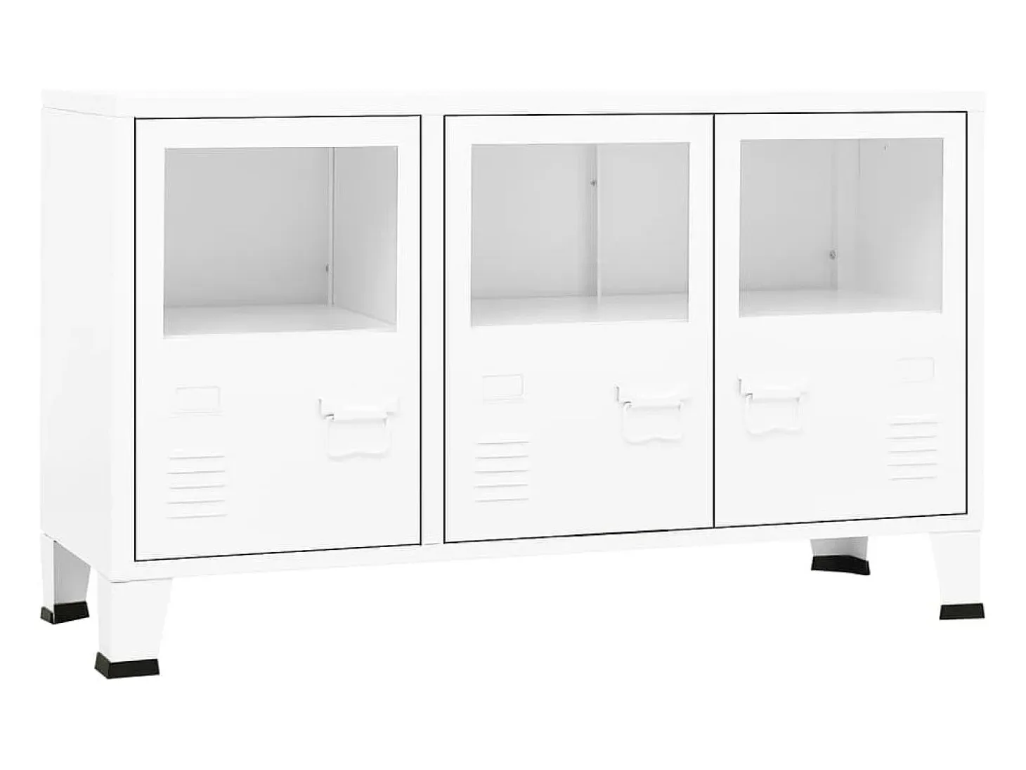 Aparador industrial de metal y vidrio blanco 105x35x62 cm