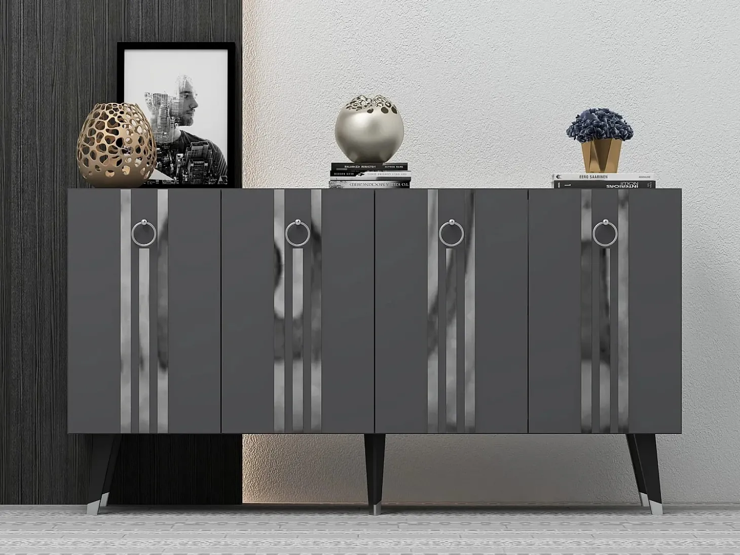 Aparador Isil Antracita Plata 150x40x80 cm