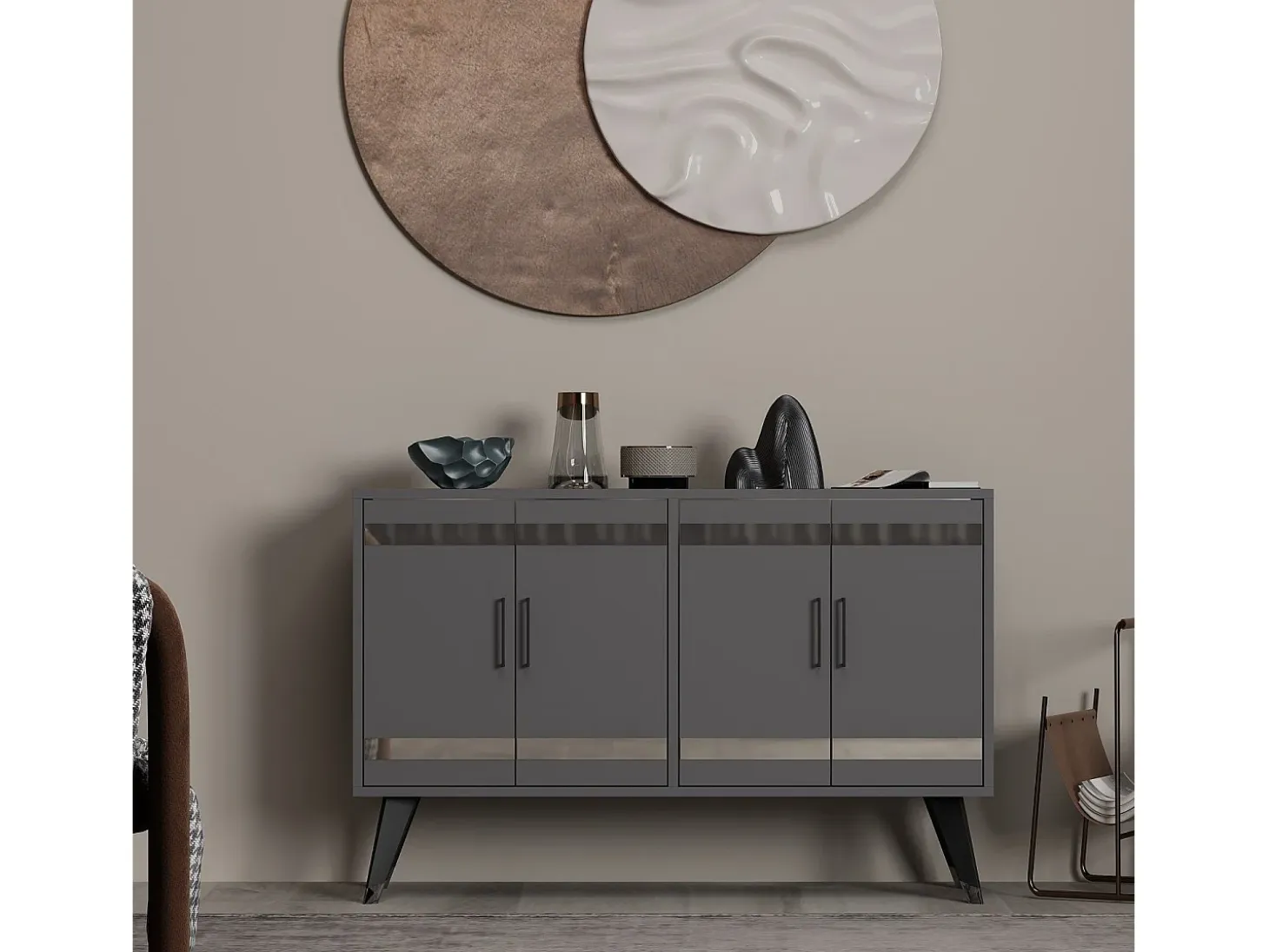 Aparador Kailua 1951, Antracita, 80x120x30cm, Aglomerado laminado