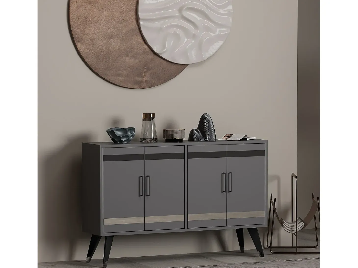 Aparador Kailua 1951, Antracita, 80x120x30cm, Aglomerado laminado
