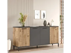 Aparador Kailua 2166, Antracita|Pino, 72x160x40cm, Aglomerado laminado