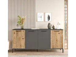 Aparador Kailua 2166, Antracita|Pino, 72x160x40cm, Aglomerado laminado