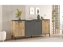 Aparador Kailua 2166, Antracita|Pino, 72x160x40cm, Aglomerado laminado