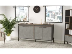 Aparador Kailua 2096, Hormigón|Antracita|Marrón, 92x184x45cm, Aglomerado laminado