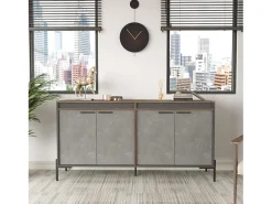 Aparador Kailua 2096, Hormigón|Antracita|Marrón, 92x184x45cm, Aglomerado laminado