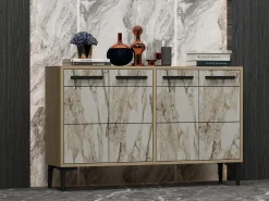 Aparador Kailua 1948, Mármol blanco|Roble, 75x120x30cm, Aglomerado laminado