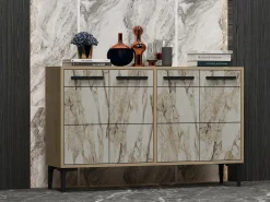 Aparador Kailua 1948, Mármol blanco|Roble, 75x120x30cm, Aglomerado laminado