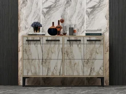 Aparador Kailua 1948, Mármol blanco|Roble, 75x120x30cm, Aglomerado laminado