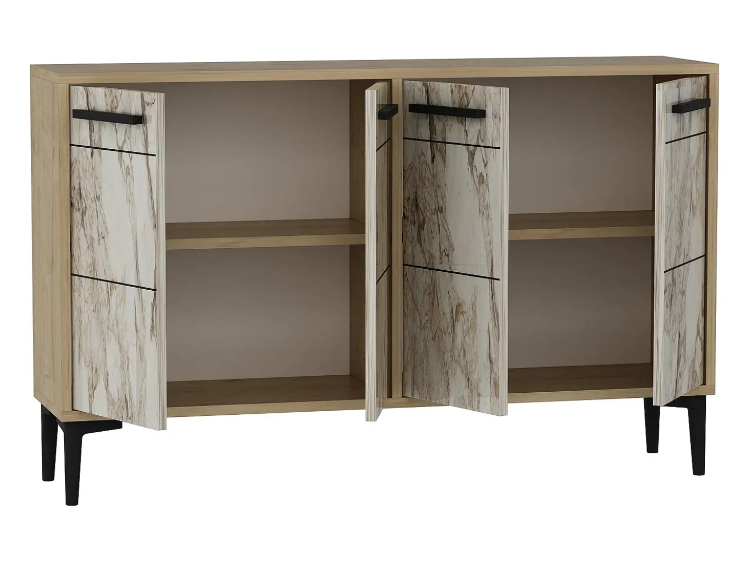 Aparador Kailua 1948, Mármol blanco|Roble, 75x120x30cm, Aglomerado laminado