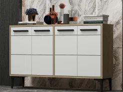 Aparador Kailua 1948, Roble|Blanco, 75x120x30cm, Aglomerado laminado