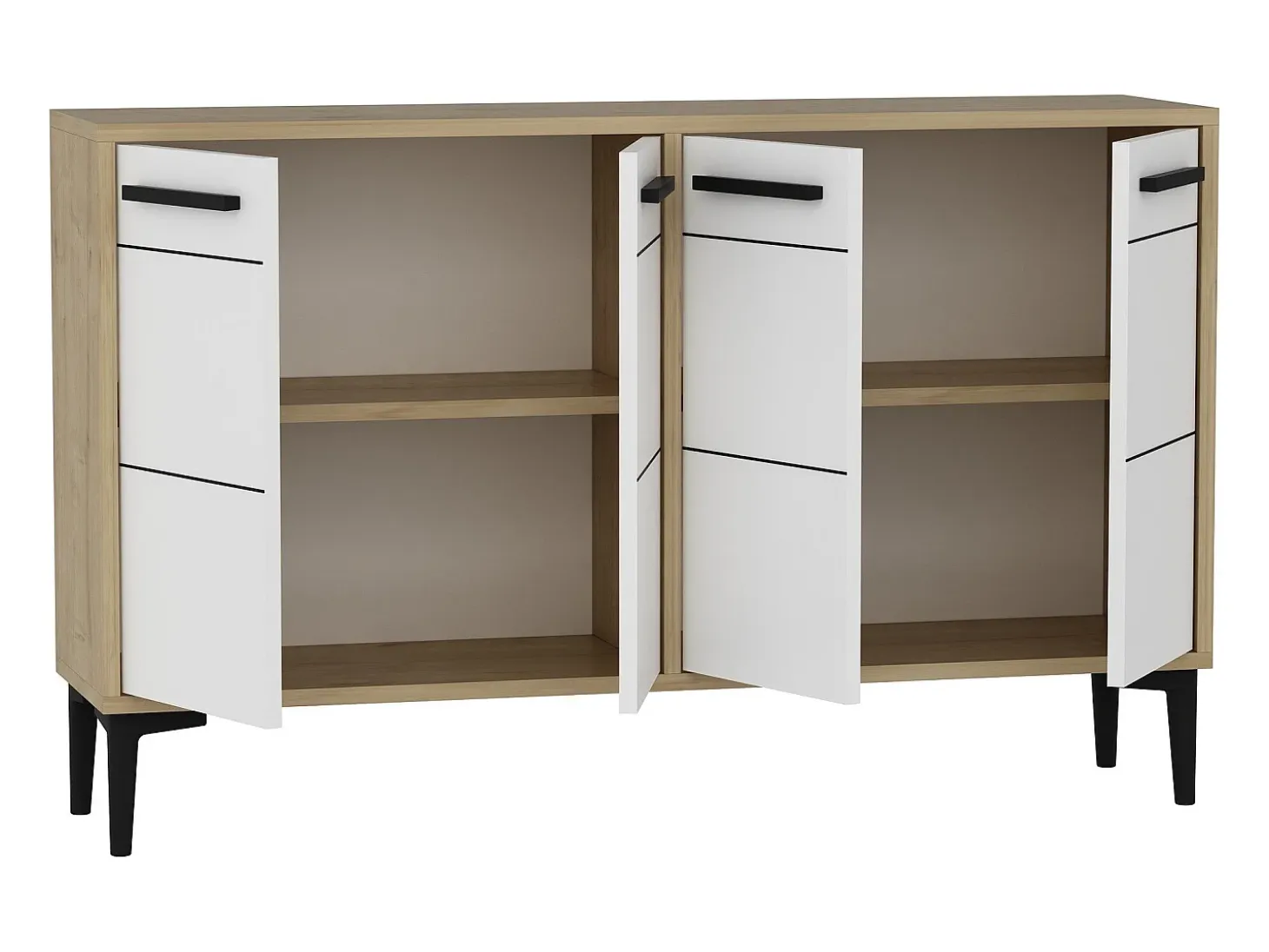 Aparador Kailua 1948, Roble|Blanco, 75x120x30cm, Aglomerado laminado