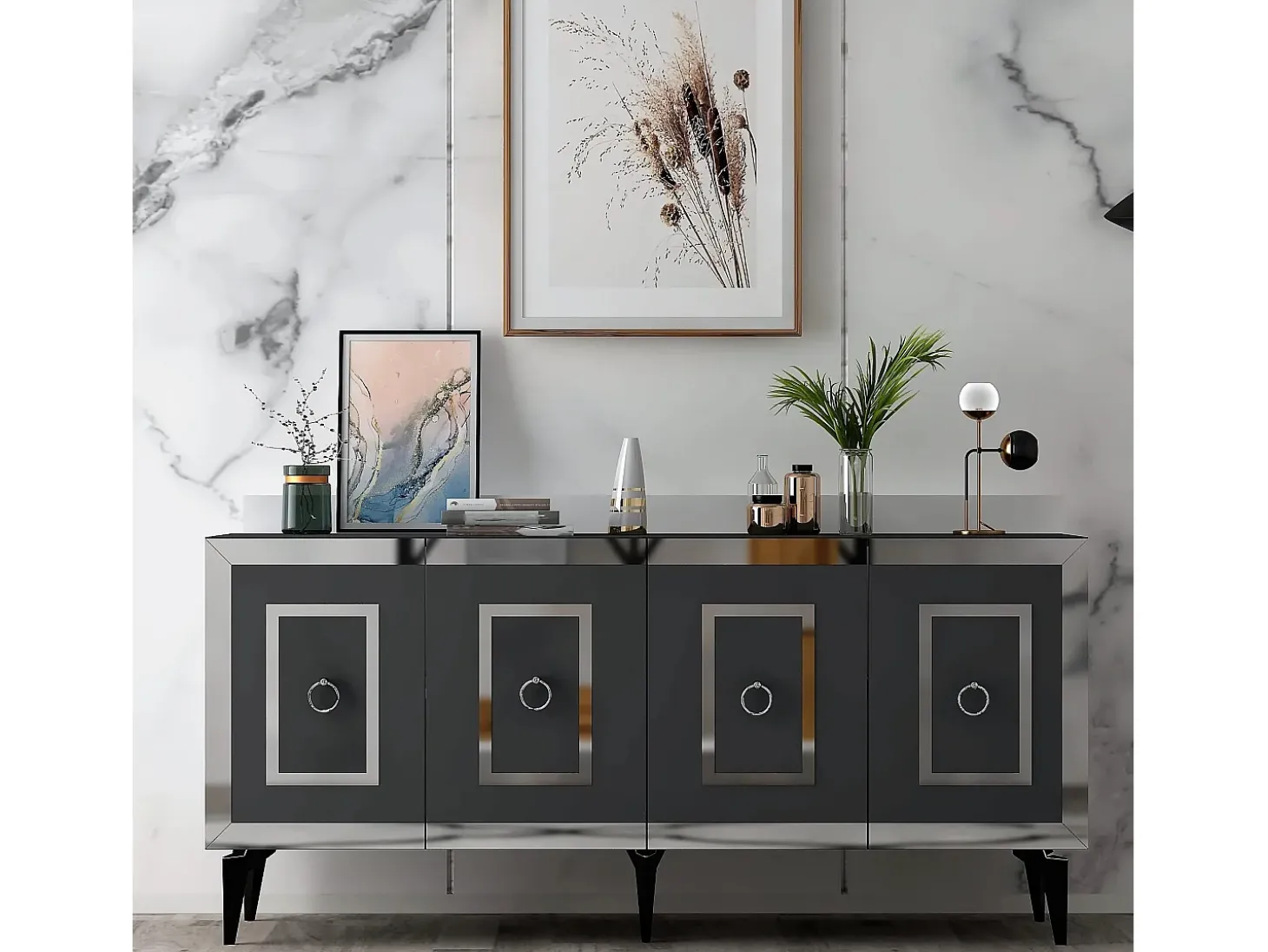 Aparador Karya Antracita Plata 150x79x40 cm