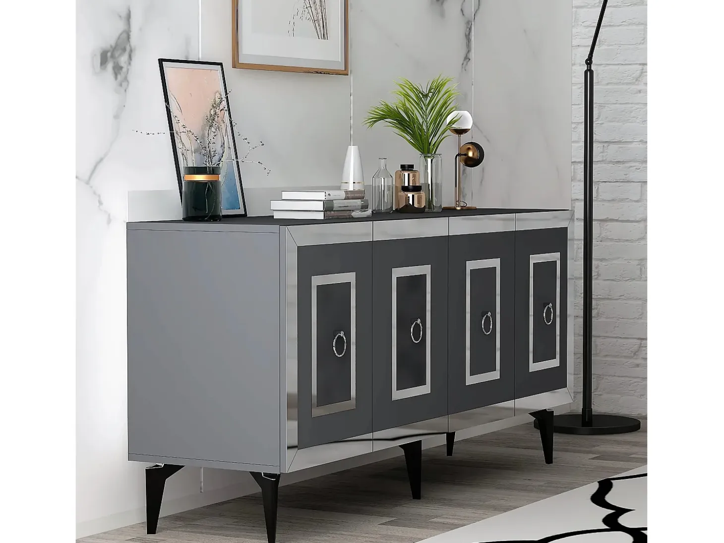 Aparador Karya Antracita Plata 150x79x40 cm