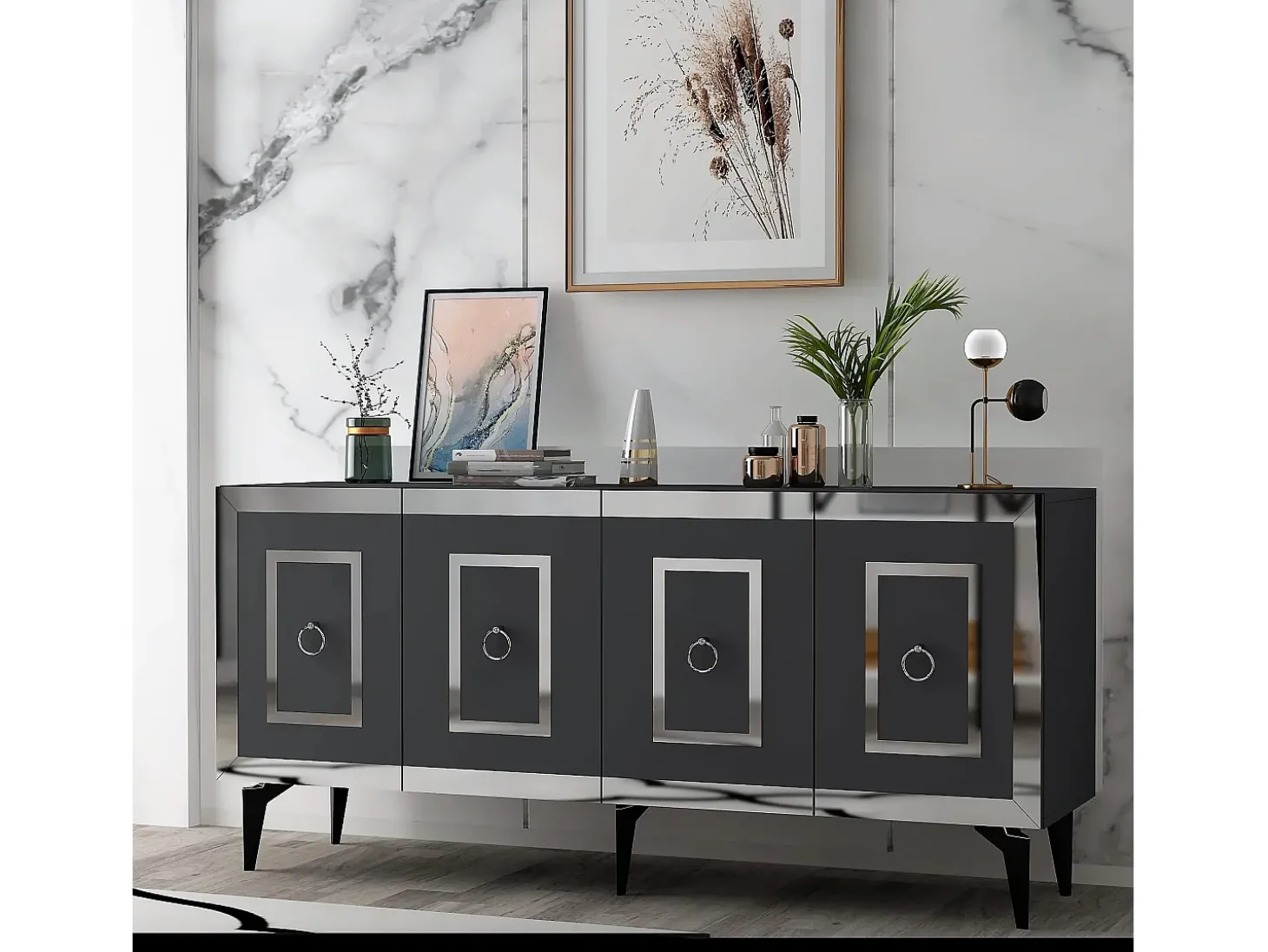 Aparador Karya Antracita Plata 150x79x40 cm