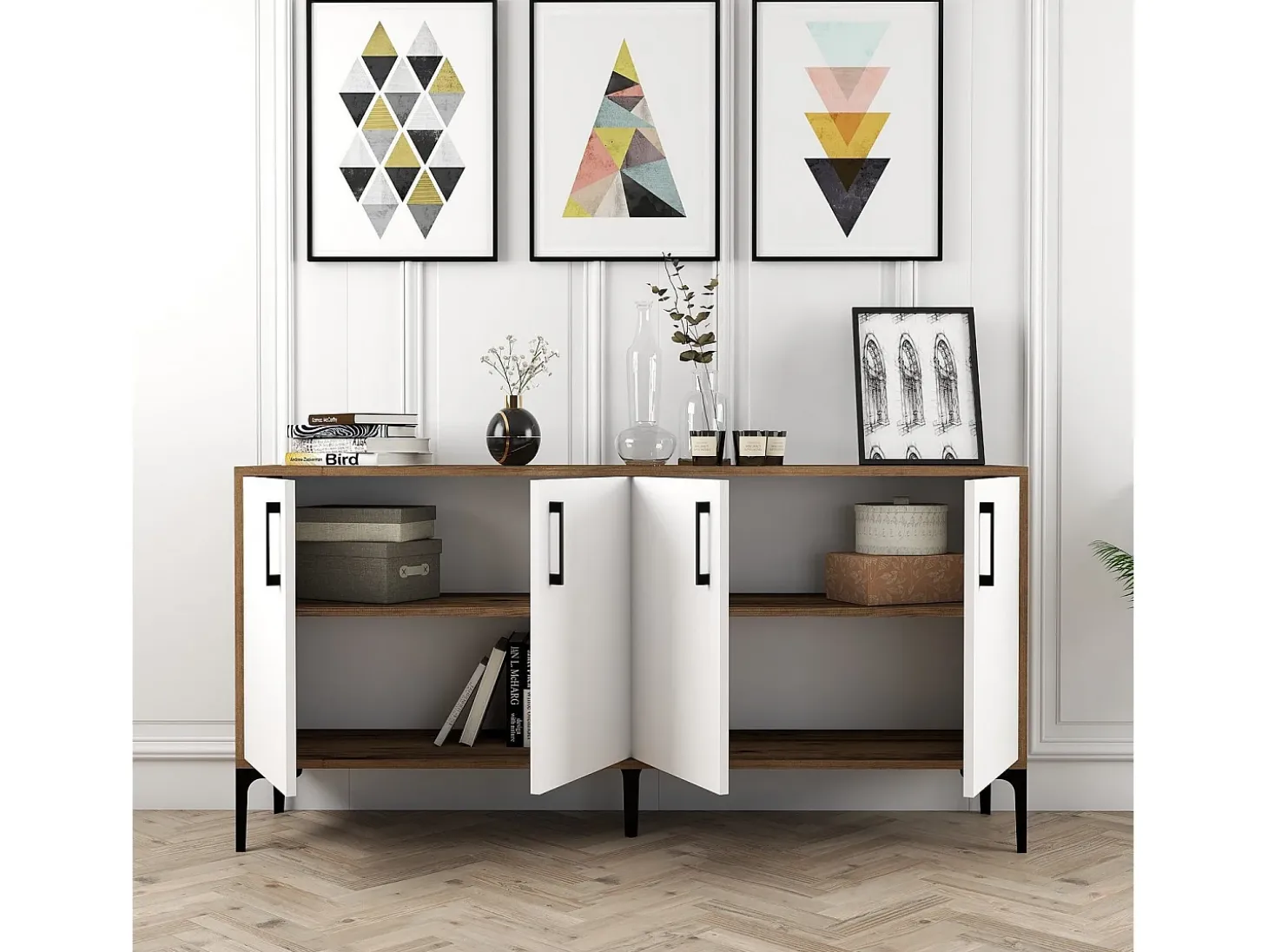Aparador Kiev 160 blanco color nogal 160x35x78 cm