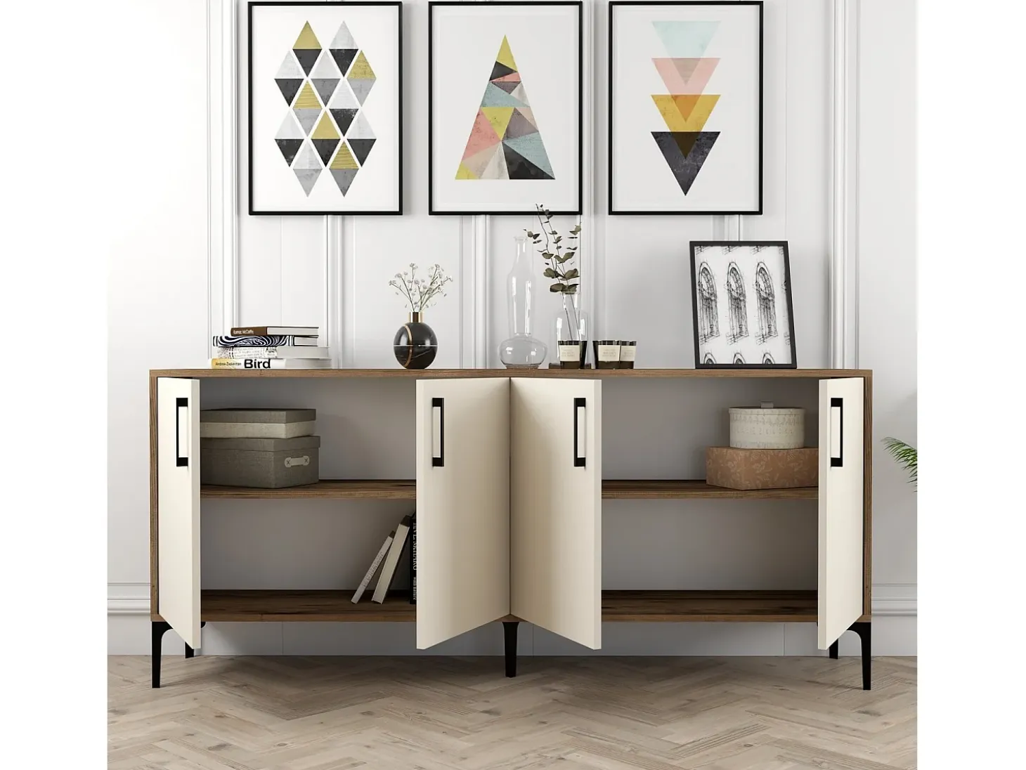 Aparador Kiev crema color nogal 180x35x78 cm
