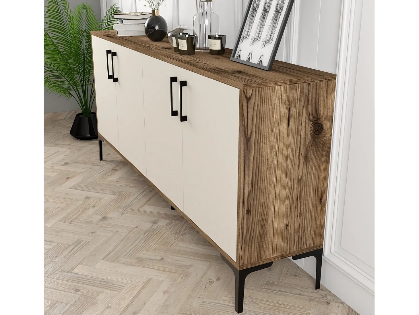 Aparador Kiev crema color nogal 180x35x78 cm