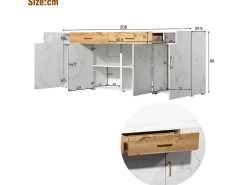 Aparador L 200 cm - 4 puertas con 2 cajones - Blanco