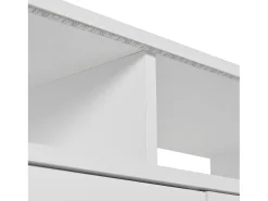 Aparador lacado en blanco con iluminación LED, 4 cajones y 2 puertas - Madera PB y cristal