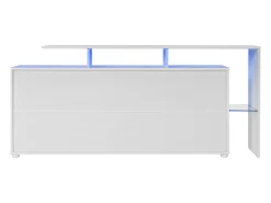 Aparador lacado en blanco con iluminación LED, 4 cajones y 2 puertas - Madera PB y cristal