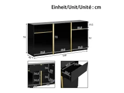 Aparador laqueado brillante 160x40x78 cm - Mueble de almacenamiento moderno - 3 puertas y 2 cajones - MDF - Negro